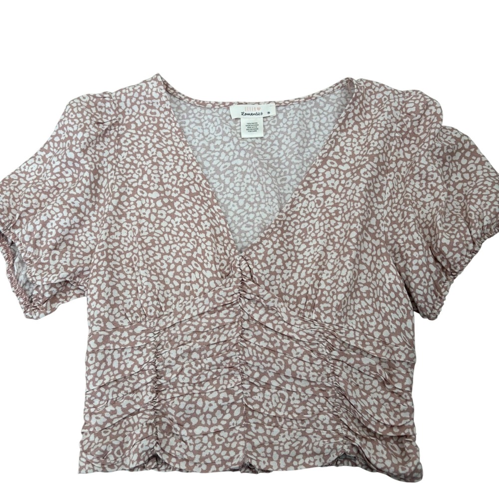 Urban Romantics Mauve Leopard Print Ruched Puff Sleeve Crop Top Blouse Medium‎